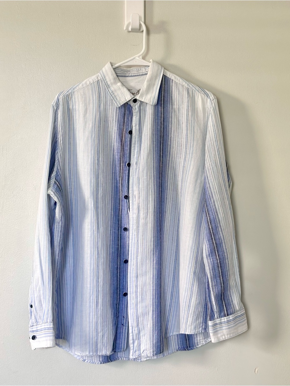 Linen Light Blue Striped Men's Button-Up Long Sleeve Shirt